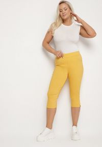 Born2be - Żółte Spodnie z Bawełny o Kroju Capri Dolonisa. Okazja: na co dzień. Kolor: żółty. Materiał: bawełna. Styl: młodzieżowy, elegancki, casual #7