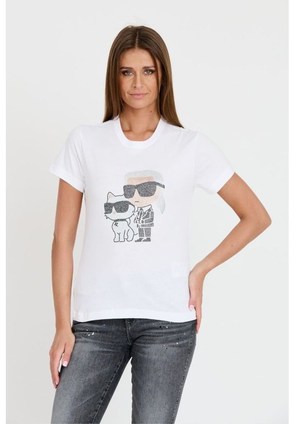 Karl Lagerfeld - KARL LAGERFELD Biały damski t-shirt Ikonik 2.0, Rozmiar S. Kolor: biały