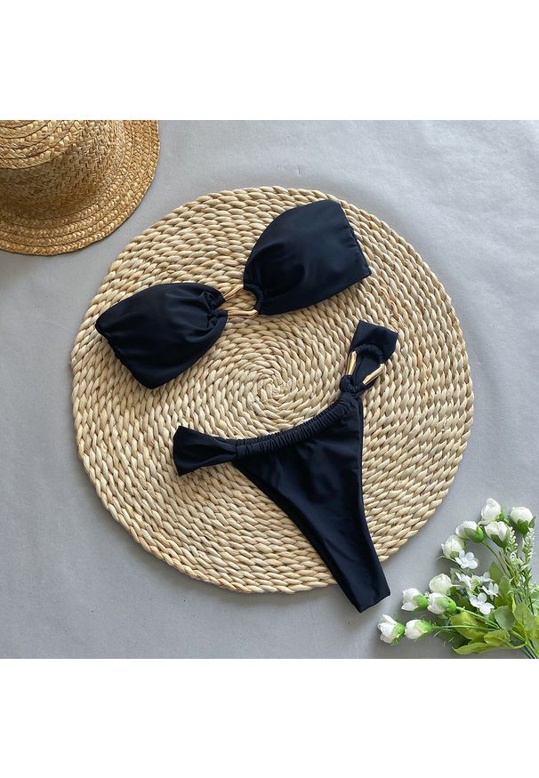 Intica - Dwuczęściowy strój kąpielowy bez ramiączek na plażę i basen Lauran. Kolor: czarny. Materiał: materiał