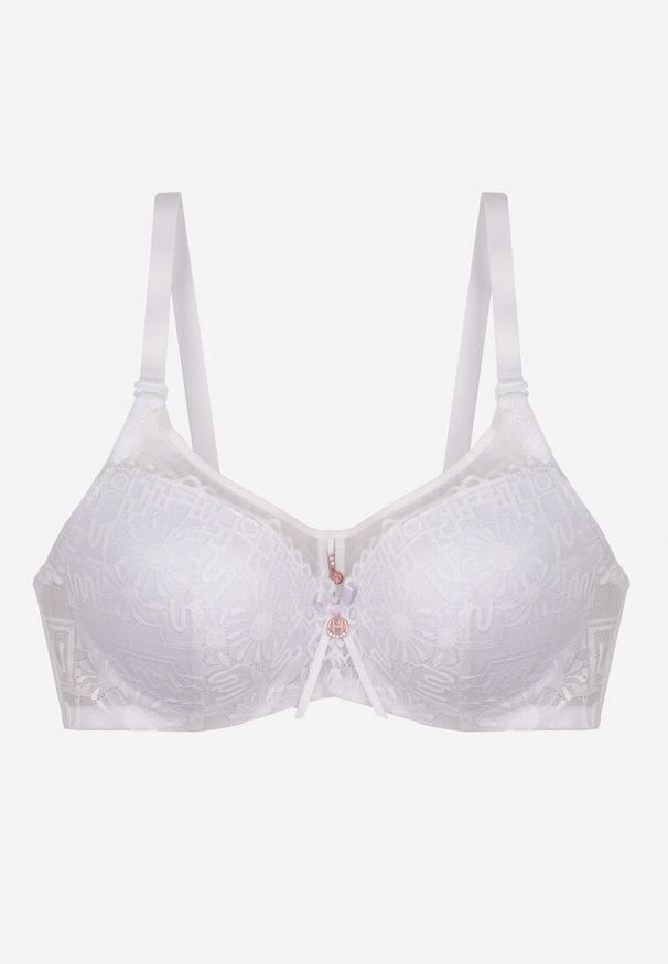 Born2be - Biały Biustonosz z Koronką i Transparentną Wstawką Heliphine. Kolor: biały. Materiał: koronka. Wzór: koronka