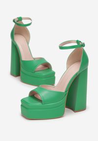 Born2be - Zielone Sandały Depheusa. Nosek buta: otwarty. Zapięcie: pasek. Kolor: zielony. Obcas: na platformie. Styl: elegancki #6