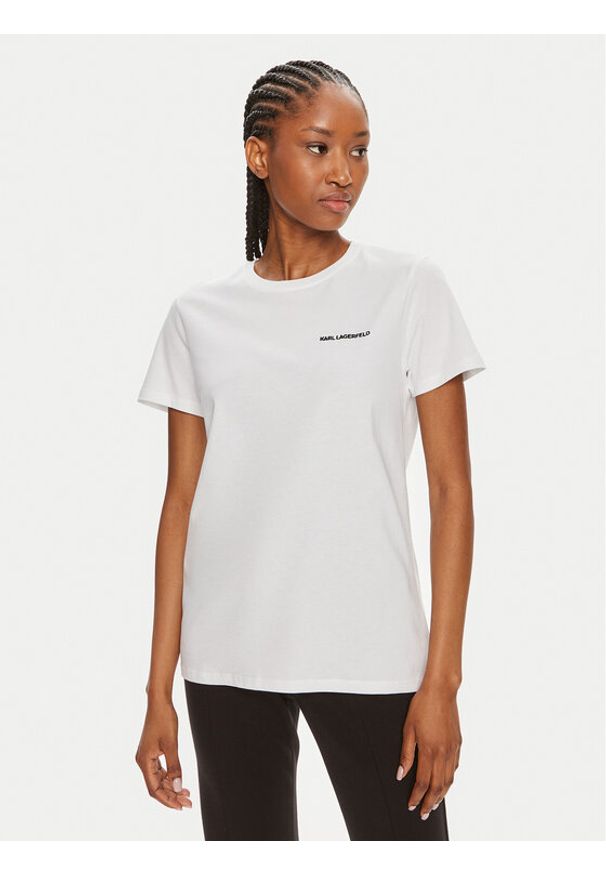 Karl Lagerfeld - KARL LAGERFELD T-Shirt Essential 245W1714 Biały Regular Fit. Typ kołnierza: dekolt w karo. Kolor: biały. Materiał: bawełna