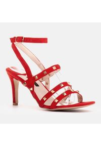 Marco Shoes Sandały zamszowe z ćwiekami ozdobnymi czerwone. Kolor: czerwony. Materiał: zamsz #7
