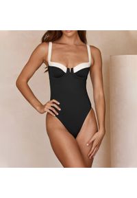 Intica - Strój kąpielowy jednoczęściowy z szerokimi ramiączkami na plażę i basen Tecla. Kolor: czarny. Materiał: materiał #2