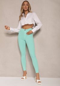 Renee - Miętowe Skinny Jeansy z Bawełną High Waist Lorie. Okazja: na co dzień. Stan: podwyższony. Kolor: zielony. Styl: casual, elegancki, wizytowy