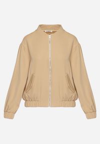 Born2be - Beżowa Bluza Bomberka z Kieszeniami z Kaplami Bervialia. Kolekcja: plus size. Kolor: beżowy #5