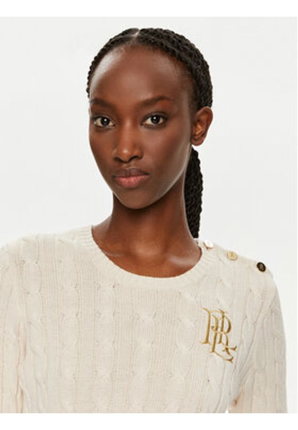 Lauren Ralph Lauren Sweter 200932223002 Écru Slim Fit. Materiał: bawełna