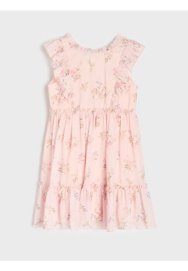 Sinsay - Tiulowa sukienka babydoll ze wzorem kwiatowym - różowy. Kolor: różowy. Materiał: tiul. Wzór: kwiaty