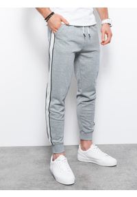 Ombre Clothing - Spodnie męskie dresowe joggery P951 - szary melanż - XXL. Kolor: szary. Materiał: dresówka. Wzór: melanż