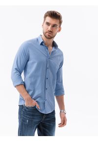 Ombre Clothing - Koszula męska w drobną kratę REGULAR FIT K622 - niebieska - XL. Okazja: na co dzień. Kolor: niebieski. Materiał: bawełna, poliester. Długość rękawa: długi rękaw. Długość: długie. Styl: casual, klasyczny #4