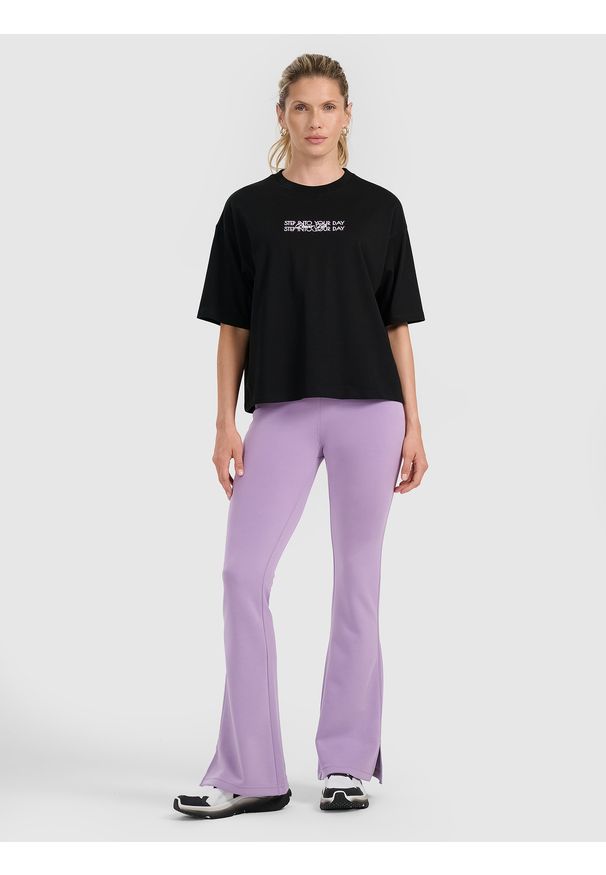 4f - 4F T-shirt oversize z nadrukiem damski - czarny L. Kolor: czarny. Wzór: nadruk