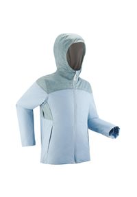 quechua - Kurtka turystyczna dla dzieci wodoodporna Quechua SH100 X-Warm -3°C. Typ kołnierza: kołnierzyk stójkowy. Kolor: szary, wielokolorowy, niebieski. Materiał: polar
