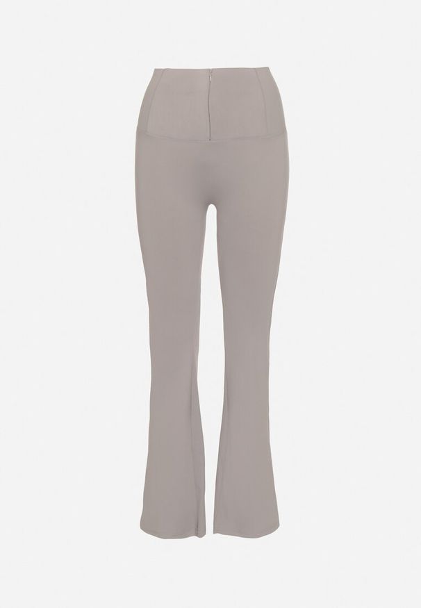 Born2be - Jasnoszare Spodnie Typu Dzwony z Wysokim Stanem Evelauri. Okazja: na co dzień. Stan: podwyższony. Kolor: szary. Styl: casual