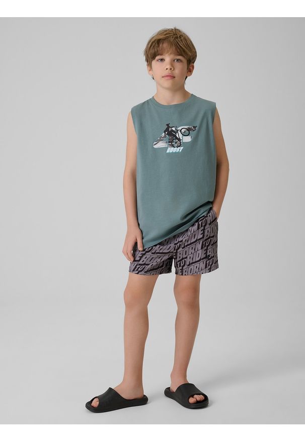 4f - 4F Koszulka bez rękawów regular z nadrukiem chłopięca - turkusowa 158 (12-13 lat). Kolor: turkusowy. Materiał: materiał, bawełna, dzianina. Długość rękawa: bez rękawów. Wzór: nadruk. Sezon: lato