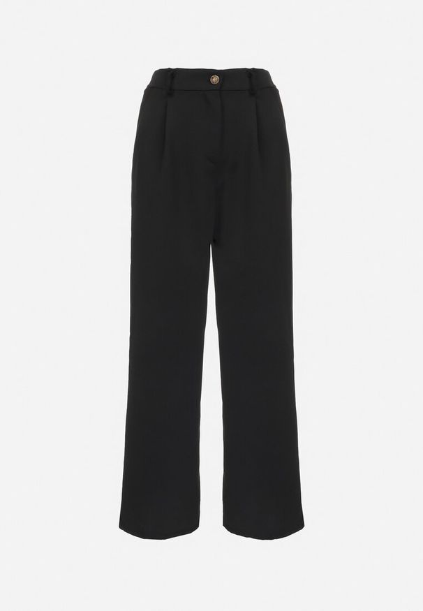Born2be - Czarne Spodnie Szerokie High Waist Ivan. Okazja: na co dzień. Stan: podwyższony. Kolor: czarny. Materiał: tkanina. Styl: klasyczny, casual