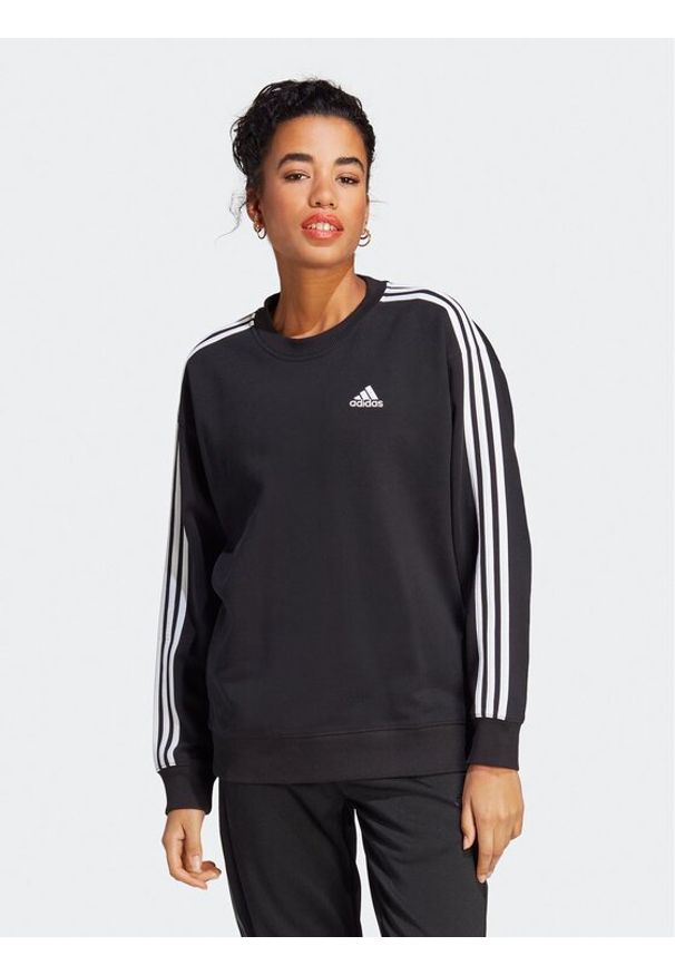 Adidas - adidas Bluza Essentials 3-Stripes Sweatshirt IC8766 Czarny Loose Fit. Kolor: czarny. Materiał: bawełna