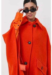 Pinko poncho wełniane kolor pomarańczowy przejściowy oversize. Kolor: pomarańczowy. Materiał: wełna. Wzór: gładki #3