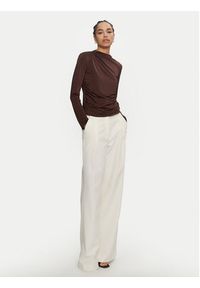 ACCESS FASHION Bluzka 44-2035-310 Brązowy Slim Fit. Kolor: brązowy. Materiał: syntetyk #4