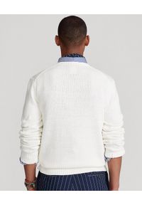 Ralph Lauren - RALPH LAUREN - Biały sweter z misiem Polo Bear Regular Fit. Typ kołnierza: polo. Kolor: biały. Materiał: bawełna, len, dzianina, prążkowany. Wzór: haft #2