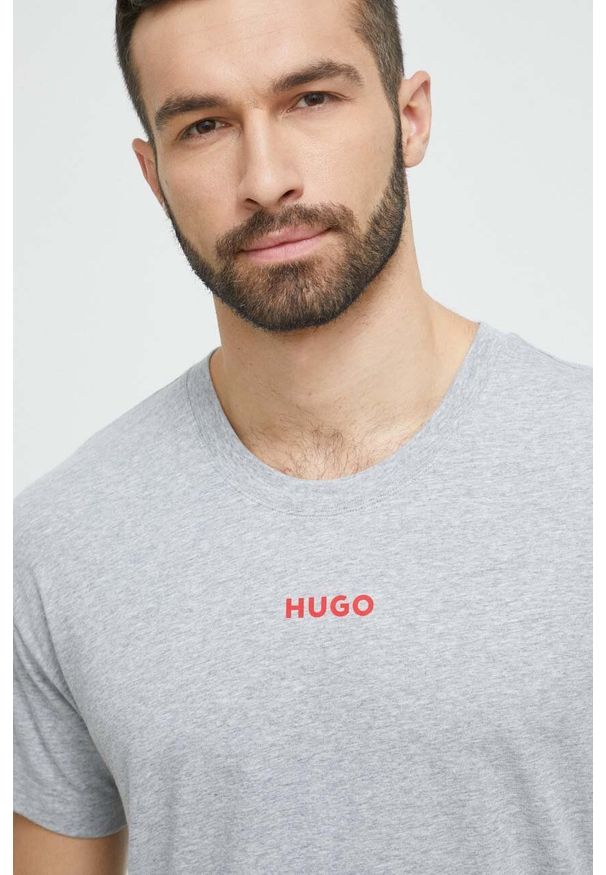 Hugo - HUGO t-shirt piżamowy kolor szary z nadrukiem. Kolor: szary. Wzór: nadruk