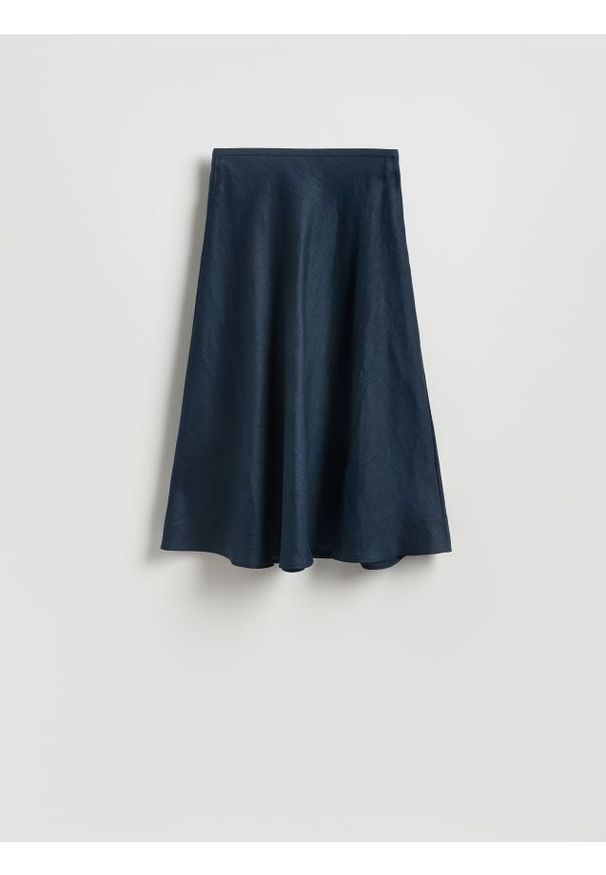 Reserved - Lniana spódnica - granatowy. Kolor: niebieski. Materiał: len