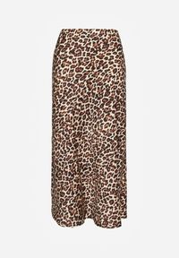 Renee - Brązowa Spódnica High Waist ze Zwierzęcym Printem i Gumką w Talii Dimella. Stan: podwyższony. Kolor: brązowy. Materiał: jedwab, wiskoza. Wzór: motyw zwierzęcy, nadruk. Styl: elegancki, klasyczny, wizytowy #6