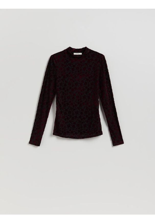 Reserved - Longsleeve w kwiatowy wzór - bordowy. Kolor: czerwony. Długość rękawa: długi rękaw. Wzór: kwiaty