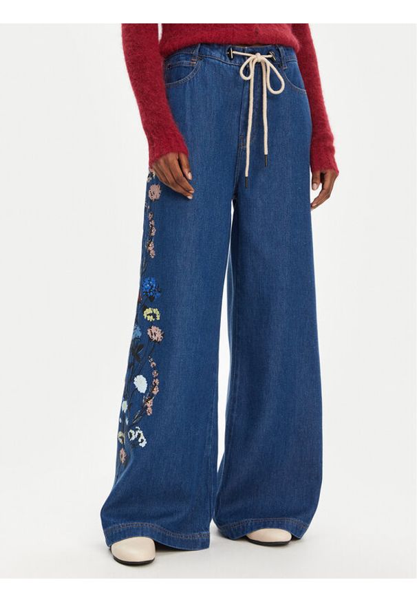 Munthe Jeansy Obey 252141025203 Niebieski Wide Leg. Kolor: niebieski