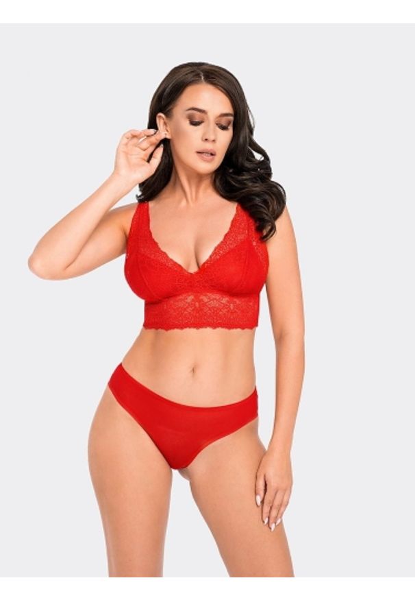 Figi Model BBL 196 Red - Babell. Materiał: tiul, koronka, poliamid, elastan. Wzór: koronka