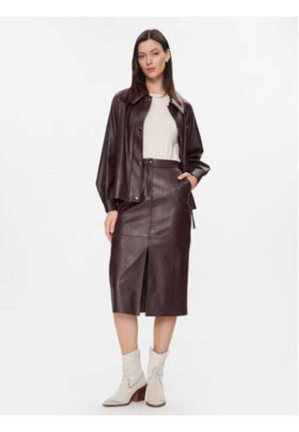 Max Mara Leisure Spódnica skórzana Ethel 2416771027 Bordowy Regular Fit. Kolor: czerwony. Materiał: syntetyk