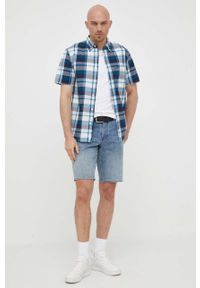TOMMY HILFIGER - Tommy Hilfiger koszula bawełniana męska kolor granatowy regular z kołnierzykiem button-down. Typ kołnierza: button down. Kolor: niebieski. Materiał: bawełna. Długość rękawa: krótki rękaw. Długość: krótkie #1