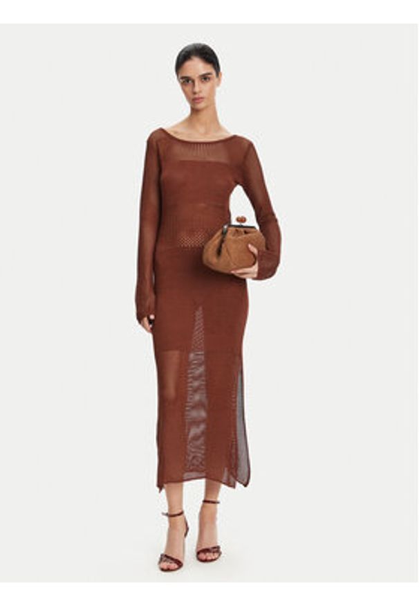 Fracomina Sukienka dzianinowa FS25SD5004K514O7 Brązowy Slim Fit. Kolor: brązowy. Materiał: wiskoza