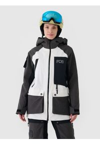4f - 4F Kurtka snowboardowa membrana 10000 damska - biała XL. Okazja: na co dzień. Typ kołnierza: kaptur. Kolor: biały. Materiał: poliester, dzianina, materiał, tkanina. Wzór: gładki. Sezon: zima. Styl: klasyczny, casual, sportowy #1