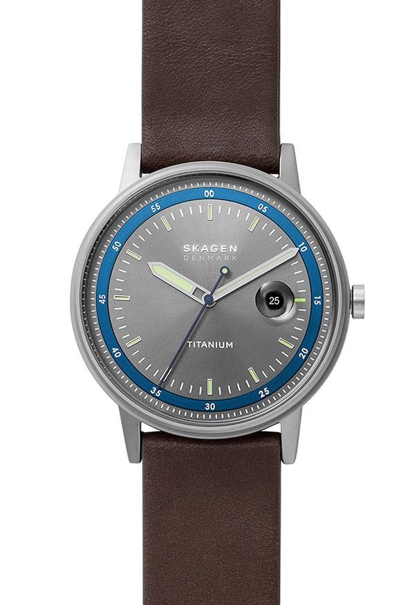 Skagen Zegarek męski kolor srebrny. Kolor: srebrny. Materiał: skóra, materiał