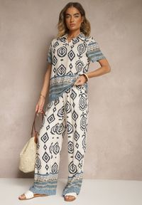 Renee - Niebieski Komplet z Wiskozy Luźne Spodnie i Bluzka w Print Boho Ralkio. Kolor: niebieski. Materiał: wiskoza. Wzór: nadruk #4