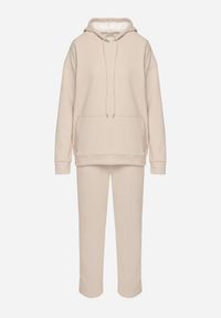 Born2be - Beżowy Bawełniany Komplet Dresowy z Bluzą i Spodniami Zansira. Kolor: beżowy. Materiał: bawełna, dresówka #3