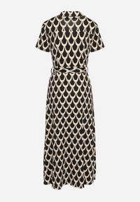 Born2be - Czarno-Beżowa Koszulowa Sukienka z Kołnierzem i Materiałowym Paskiem w Talii Vranea. Okazja: na co dzień. Typ kołnierza: dekolt w kształcie V. Kolor: czarny. Materiał: materiał. Typ sukienki: koszulowe. Styl: casual, elegancki, sportowy #6