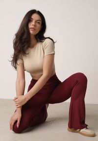 Born2be - Bordowe Elastyczne Spodnie z Gumką w Talii i Wysokim Stanem Brinamla. Stan: podwyższony. Kolor: czerwony. Styl: elegancki #5