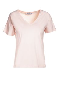 Born2be - Jasnoróżowy T-shirt Wrafdiff. Kolor: różowy. Materiał: dzianina. Długość rękawa: krótki rękaw. Długość: krótkie #2
