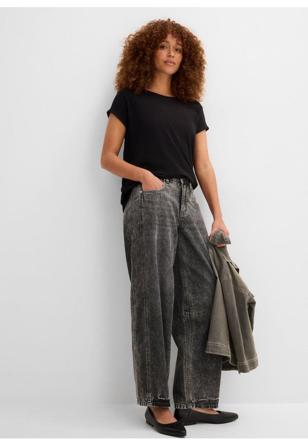 bonprix - Koszulka boxy. Kolor: czarny. Długość rękawa: krótki rękaw. Długość: krótkie