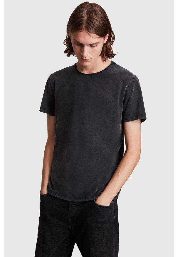 AllSaints Longsleeve męski kolor szary gładki. Okazja: na co dzień. Kolor: szary. Materiał: dzianina, bawełna. Długość rękawa: długi rękaw. Wzór: gładki. Styl: casual