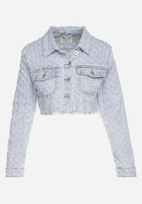 Born2be - Jasnoniebieska Kurtka Jeansowa o Krótkim Kroju Zdobiona Przetarciami Zaritia. Okazja: na co dzień. Kolor: niebieski. Materiał: jeans. Długość rękawa: długi rękaw. Długość: krótkie. Wzór: aplikacja. Styl: elegancki, casual, klasyczny #4