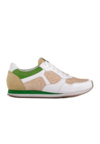 Marco Shoes Sneakersy z elementami rafii i skóry licowej białe. Kolor: biały. Materiał: skóra