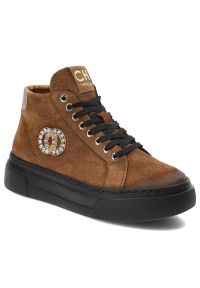 Brązowe Sneakersy CheBello Wygodne Skórzane Buty Damskie. Okazja: na co dzień. Kolor: brązowy. Materiał: skóra. Szerokość cholewki: normalna. Styl: casual