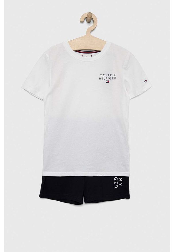 TOMMY HILFIGER - Tommy Hilfiger piżama bawełniana dziecięca kolor biały z nadrukiem. Kolor: biały. Materiał: bawełna. Długość: krótkie. Wzór: nadruk