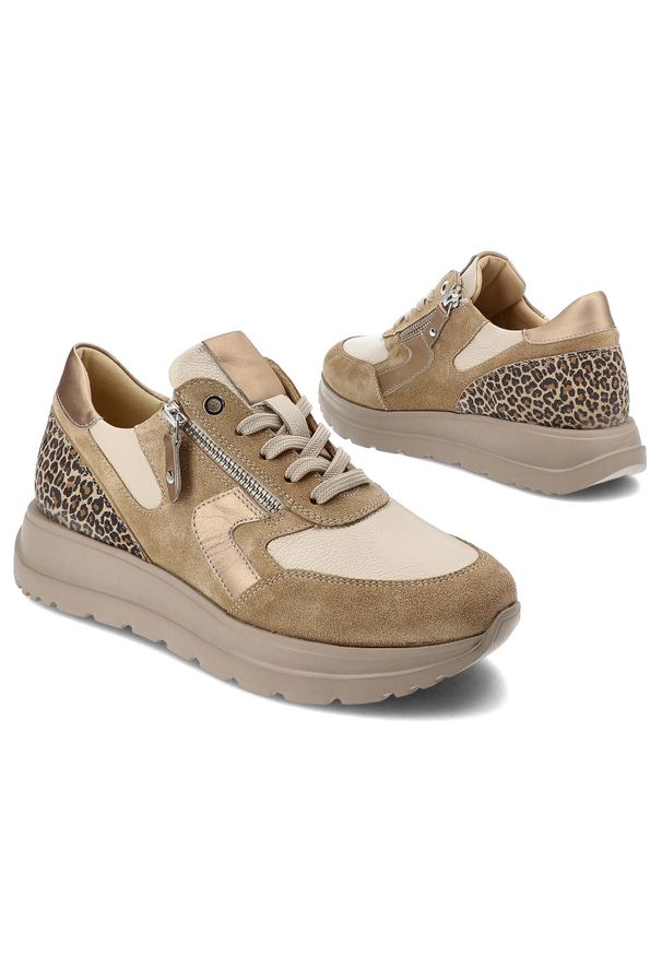 Brązowe Sneakersy Armodo Modne Obuwie Damskie Panterka. Kolor: brązowy. Materiał: jeans, materiał. Wzór: motyw zwierzęcy. Styl: elegancki