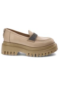 Beżowe Półbuty Karino Eleganckie Skórzane Buty. Okazja: na co dzień. Kolor: beżowy. Materiał: skóra. Szerokość cholewki: normalna. Wzór: aplikacja. Styl: elegancki #7