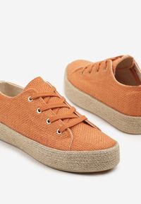 Renee - Pomarańczowe Trampki Ozdobione Plecionką Filatera. Okazja: na co dzień. Kolor: pomarańczowy. Materiał: jeans, materiał. Wzór: aplikacja. Obcas: na platformie. Styl: casual, elegancki #5