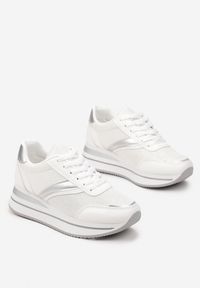 Renee - Białe Sneakersy na Piankowej Podeszwie z Brokatowymi Wstawkami Ahova. Kolor: biały. Szerokość cholewki: normalna