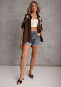 Renee - Brązowa Wiskozowa Koszula Nietoperz z Regulowanymi Rękawami i Haftem Drenesh. Kolor: brązowy. Materiał: wiskoza. Wzór: haft. Styl: boho #7